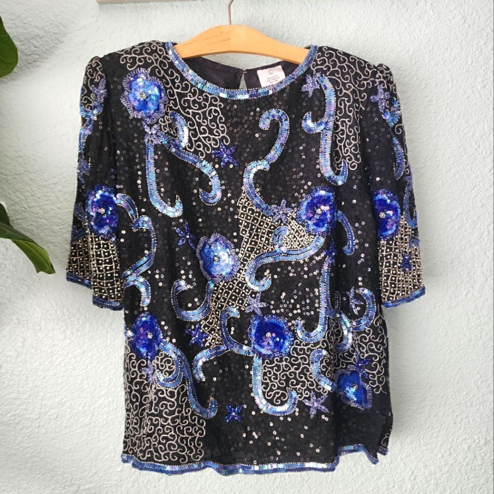 STARFISH mermaid embroidery embellish silk blouse
